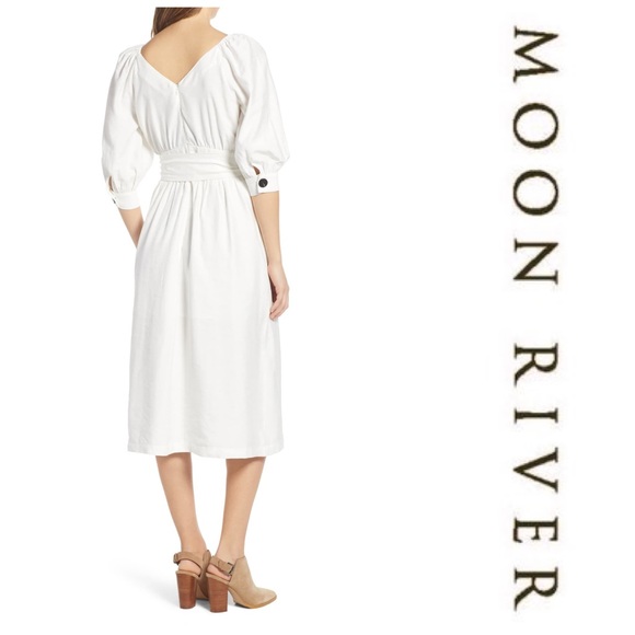 Moon River Puff Sleeve tie waist dress - Picture 4 of 9